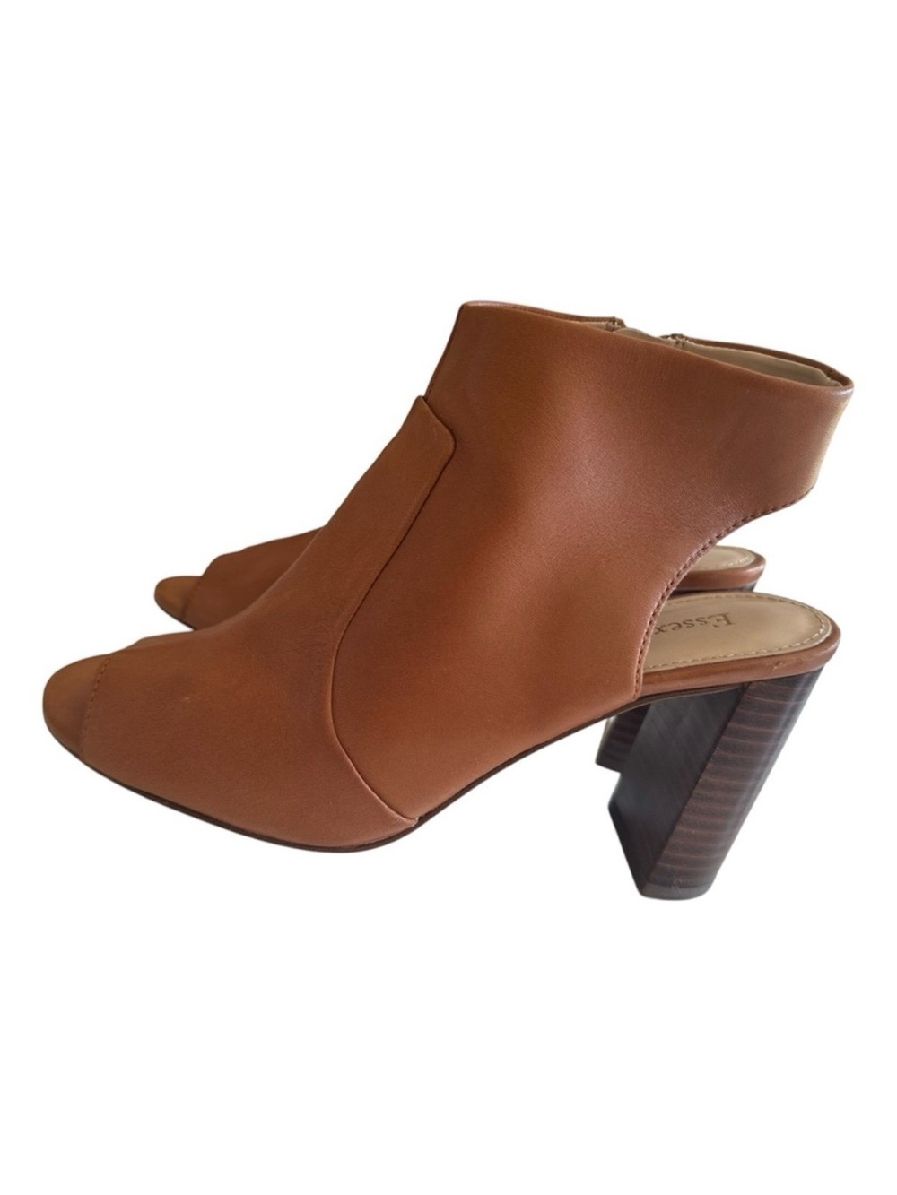 Essex Lane Brown Leather Peep-Toe Slingback Block Heel Mules
